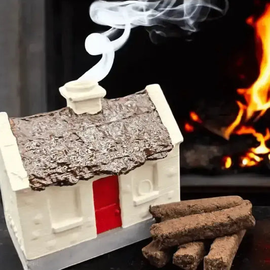 Irish Turf cottage in front of fire
