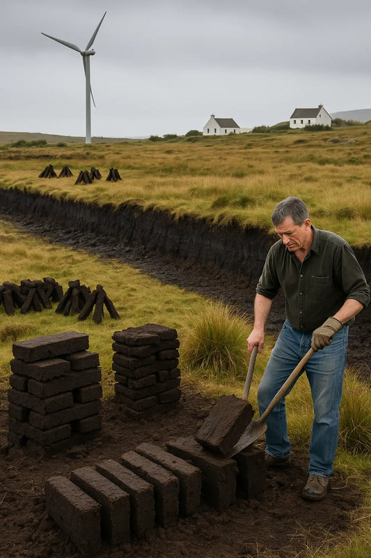 Man cutting turf in ireland