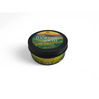 Irish Morning Dew soy wax candle in a black tin
