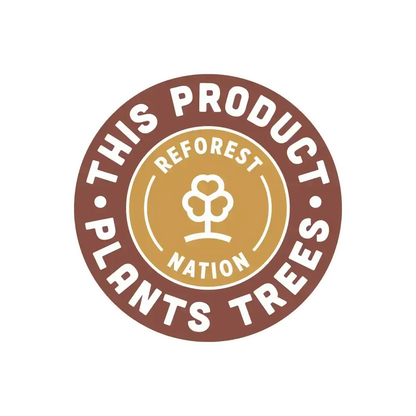 Round Reforest Nation badge reading This Product Plants Trees